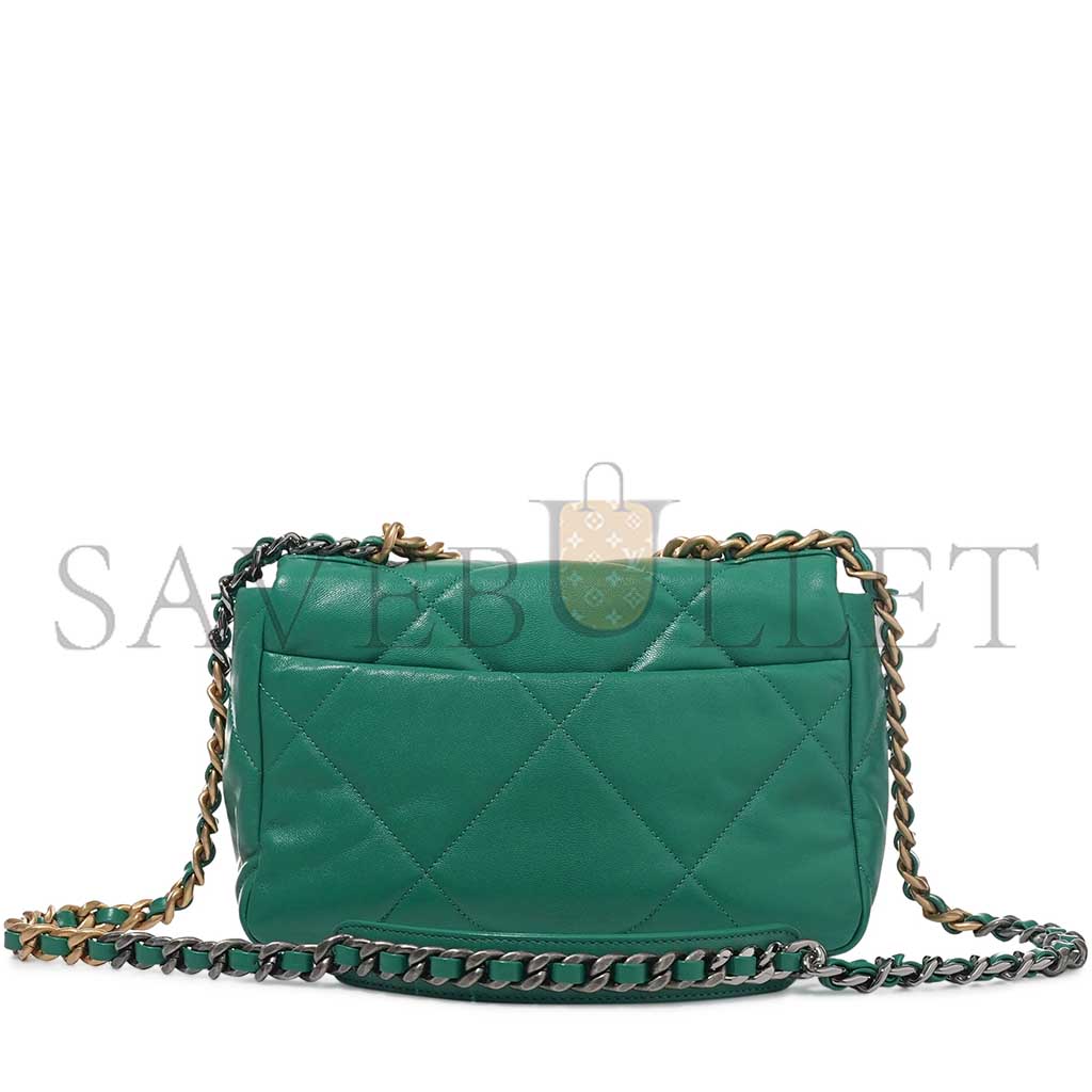 Ch*el green quilted lambskin Ch*el 19 flap gold and ruthenium hardware as1160 (26*16*9cm)